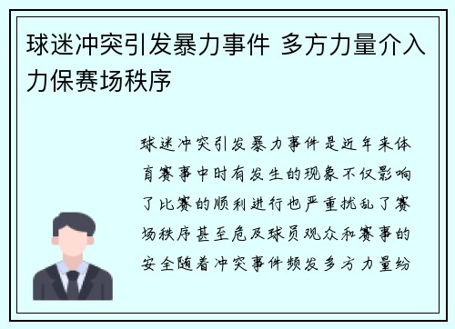 球迷冲突引发暴力事件 多方力量介入力保赛场秩序