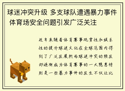 球迷冲突升级 多支球队遭遇暴力事件 体育场安全问题引发广泛关注